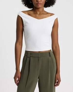 Body Contour Stretch Cotton Off The Shoulder Cropped Tee