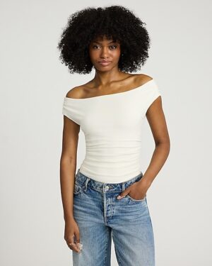 Body Contour Stretch Cotton Off The Shoulder Ruched Bodysuit