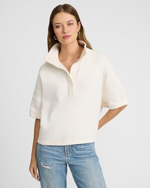 Boxy Quarter Button Short Sleeve Cropped Sweatshirt