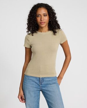 Washed Fitted Ribbed Crew Neck Short Sleeve Tee