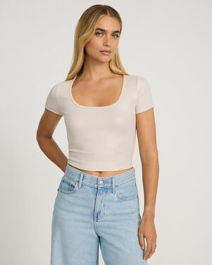 Fitted Ribbed Shine Scoop Neck Baby Tee