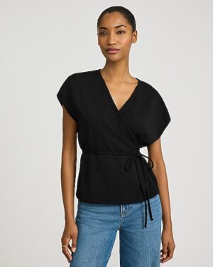 V-Neck Tie Waist Wrap Top