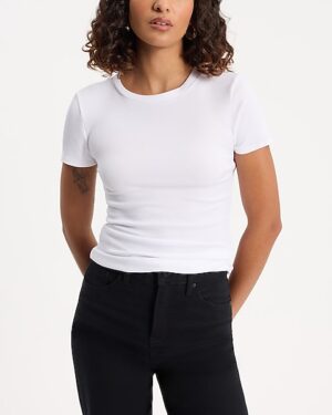 Fitted Ribbed Crew Neck Short Sleeve Tee