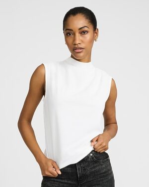 Crepe Mock Neck Draped Tank