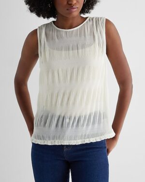 Skimming Mesh Crew Neck Pleated Tank