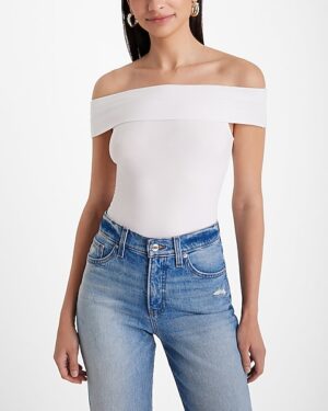Fitted Ribbed Off The Shoulder Overlay Top
