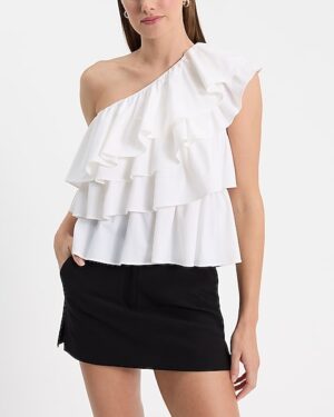 Layered Ruffle One Shoulder Tank
