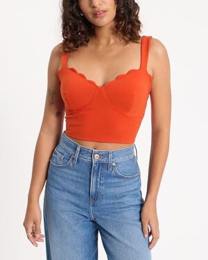 Body Contour Stretch Cotton Scalloped Bustier Cropped Tank