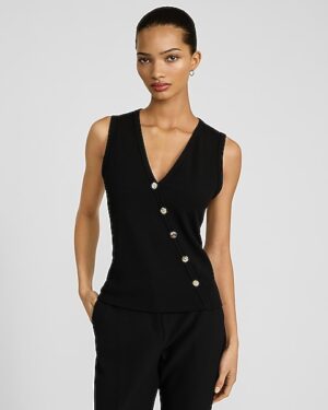 V-Neck Asymmetrical Novelty Button Vest Top