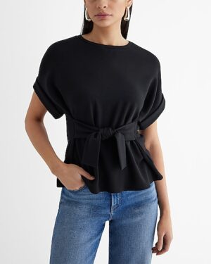 Crew Neck Tie Front Tee