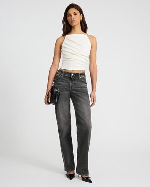 Studio Stretch Crepe High Neck Draped Cropped Tank