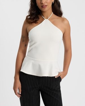 Tie Halter Neck Peplum Top