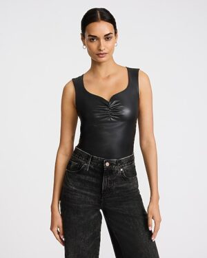 Body Contour Faux Leather Sweetheart Sleeveless Bodysuit