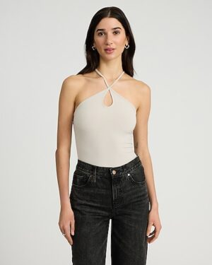Ribbed Halter Keyhole Sleeveless Bodysuit