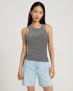 Striped Fitted Ribbed High Neck Tank