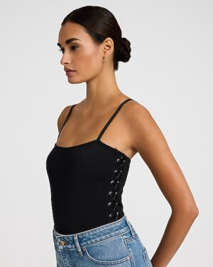 Body Contour Seamless Ribbed Lace-Up Side Cami Bodysuit