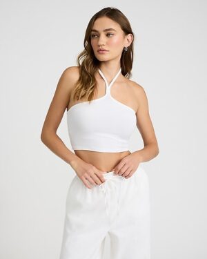 Fitted Ribbed Halter Cropped Tank