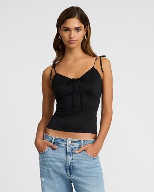 Studio Stretch Crepe V-Neck Tie Strap Bow Cami