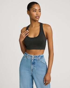 Body Contour Seamless Ribbed Racerback Washed Cropped Tank