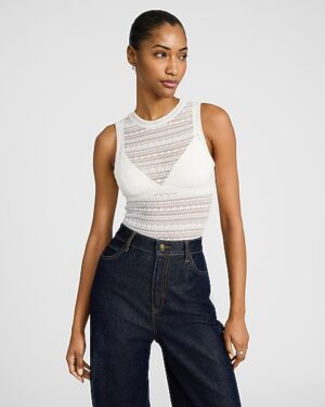 Sheer Lace Crew Neck Sleeveless Bodysuit
