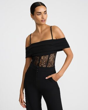 Lace Off The Shoulder Corset Bodysuit