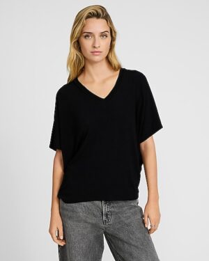 Relaxed Crepe V-Neck Short Sleeve Sweater