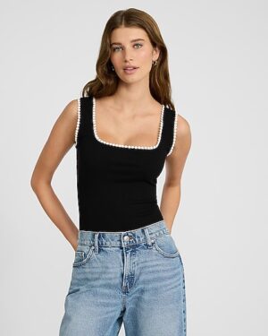 Square Neck Eyelet Trimmed Tank