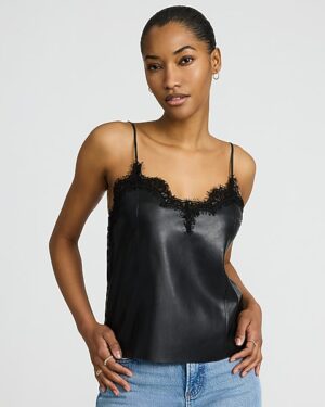 Faux Leather Lace Trim Cami