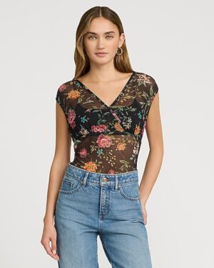 Floral Mesh V-Neck Wrap Tank