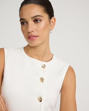 Ponte Crew Neck Asymmetrical Novelty Button Tank