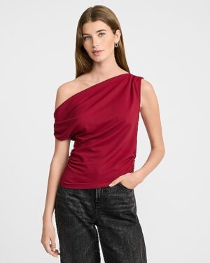 Asymmetrical Off The Shoulder Ruched Top
