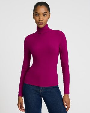 Fitted Ribbed Mock Neck Long Sleeve Tee