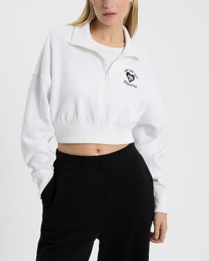 Chest Graphic Quarter Zip Cropped Sweatshirt