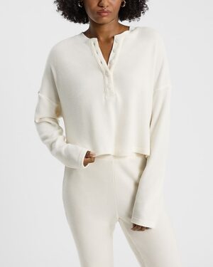 Waffle Long Sleeve Cropped Henley Tee