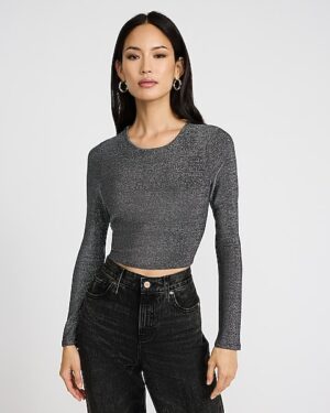 Shine Crew Neck Long Sleeve Cropped Tee