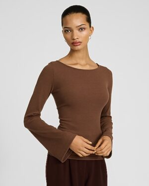 Ribbed Crew Neck Bell Sleeve Tee