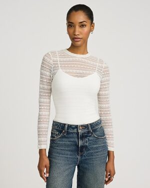 Lace Crew Neck Long Sleeve Tee