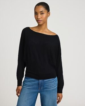Crepe Convertible Dolman Long Sleeve Banded Bottom Sweater