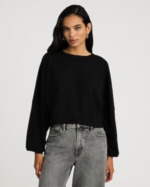 Textured Crew Neck Dolman Long Sleeve Tee