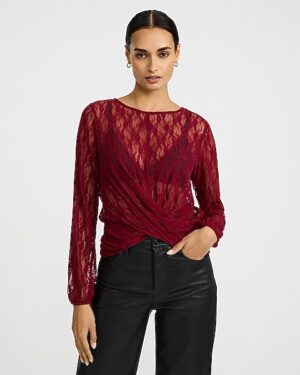 Lace Twist Front Long Sleeve Top