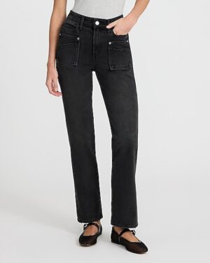 High Waisted Black Wash 50/50 Rigid Stretch Modern Straight Jeans