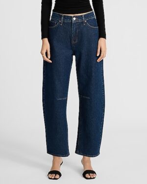 Mid Rise Dark Wash Barrel Jeans