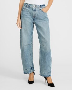 Mid Rise Light Wash Barrel Jeans