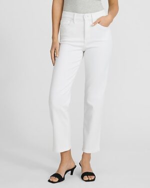 High Waisted White Straight Ankle Jeans
