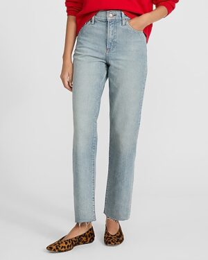 High Waisted Light Wash Straight Ankle Jeans