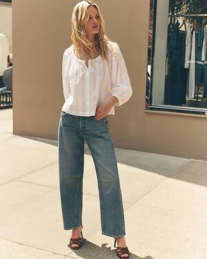Mid Rise Light Wash Barrel Jeans