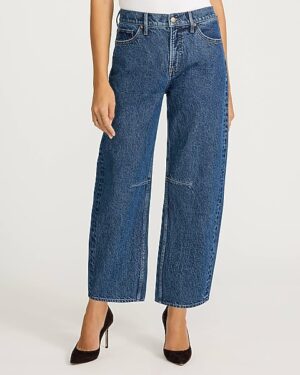 Mid Rise Medium Wash Barrel Jeans