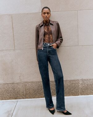 High Waisted Dark Wash Relaxed Straight Jeans