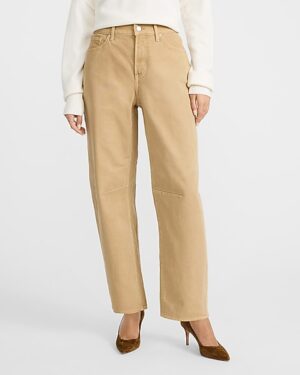 Mid Rise Tan Barrel Jeans