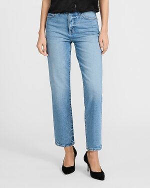 High Waisted Light Wash Straight Ankle Jeans